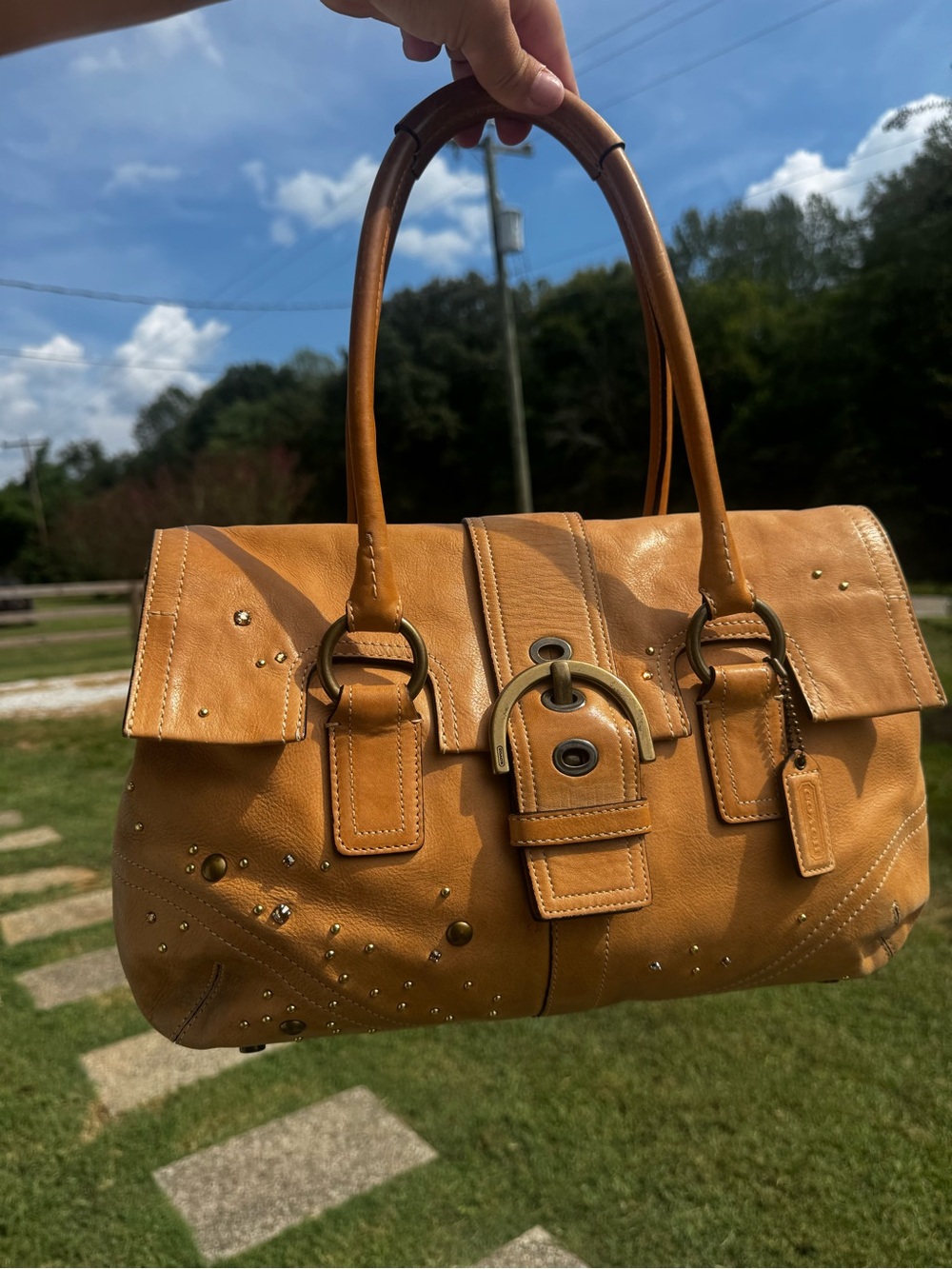 Coach Cognac Leather Studded Satchel - Picture 3 of 8
